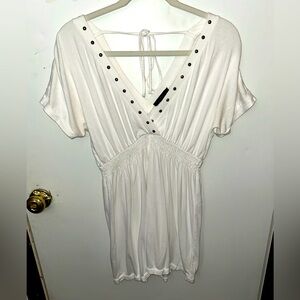 Express Deep Low V- Neck Women’s Size Large Dress In White